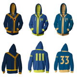 Fallout Game Cosplay Costume Hoodie Vault 33 Zip Print Jacket Sweatshirt Unisex