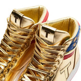 MAGA Inspired Sneakers Never Surrender Pro Distressed High Top Gold Shoes