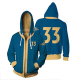 Fallout Game Cosplay Costume Hoodie Vault 33 Zip Print Jacket Sweatshirt Unisex